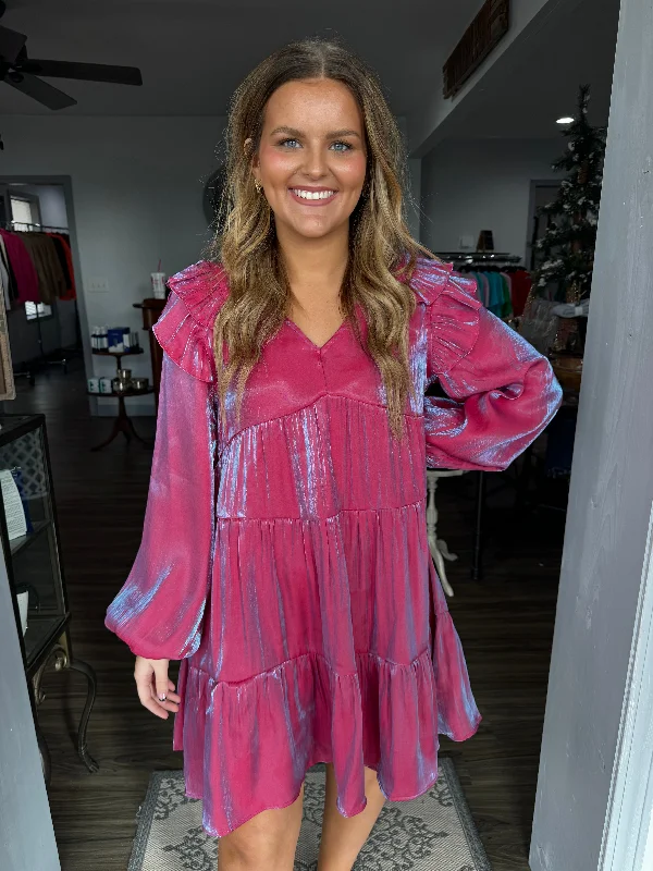 Shop Now and Save!Shop Now and Save!Iridescent berry tiered dress