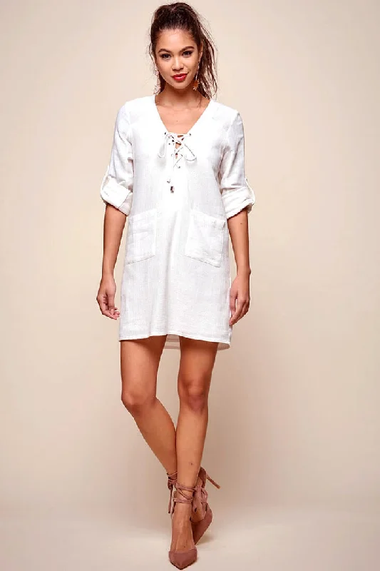 The Best Deals Won’t Wait!The Best Deals Won’t Wait!Katie Lace-Up Front Casual Dress White The Best Deals Won’t Wait!The Best Deals Won’t Wait!Katie Lace-Up Front Casual Dress White