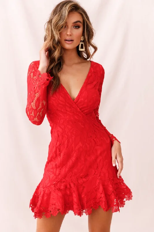 Limited-Time Price Drop!Limited-Time Price Drop!Kyle Long Sleeve Lace Dress Red