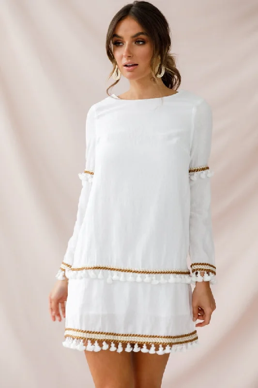 Price Drop Alert!Price Drop Alert!Leticia Tassel Trim Shift Dress White