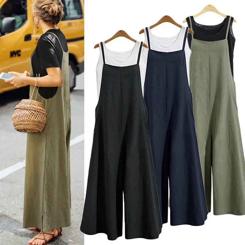 Unbeatable Prices!Linen Trousers Loose Solid Color Wide Dresses