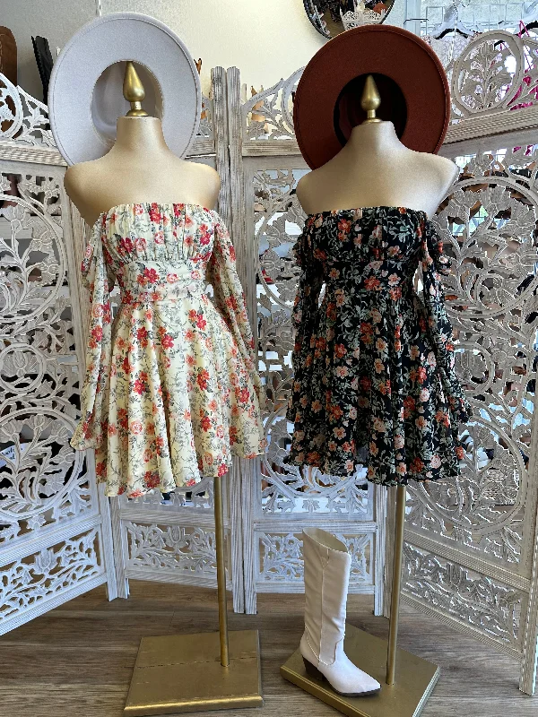 Buy One, Get One Free!Buy One, Get One Free!Long Sleeve Off Shoulder Ribbon Back Floral Dress- Not Stretchy Buy One, Get One Free!Buy One, Get One Free!Long Sleeve Off Shoulder Ribbon Back Floral Dress- Not Stretchy