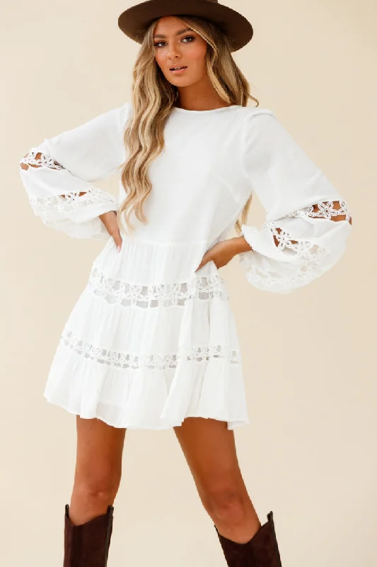 Save More When You Shop More!Save More When You Shop More!Miles Away Long Balloon Sleeve Trim Insert Dress White