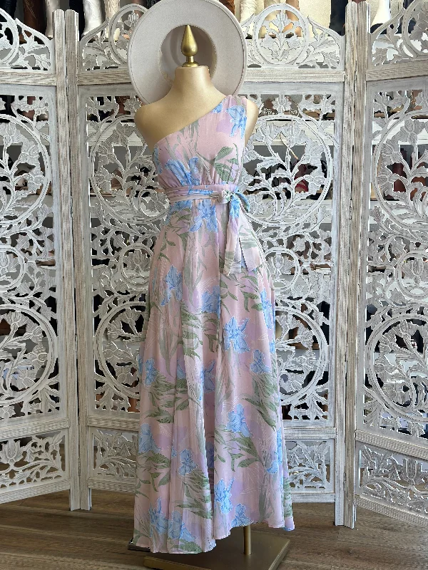 Bigger Savings, Better Shopping!Bigger Savings, Better Shopping!One Sleeve Maxi Faint Pink Floral Dress- Not Stretchy Bigger Savings, Better Shopping!Bigger Savings, Better Shopping!One Sleeve Maxi Faint Pink Floral Dress- Not Stretchy