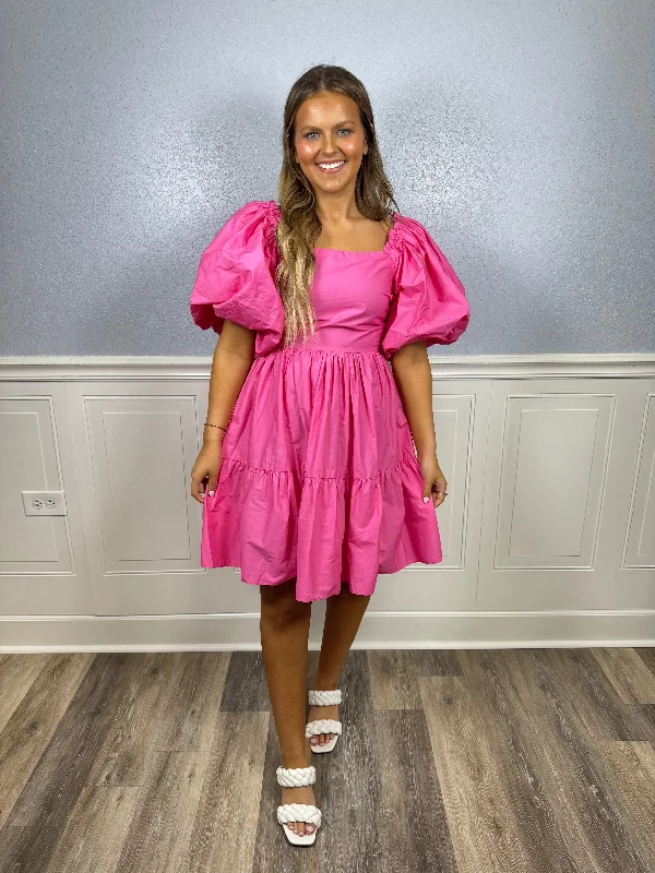 Unlock Huge Savings Now!Unlock Huge Savings Now!Pink puff sleeve dress
