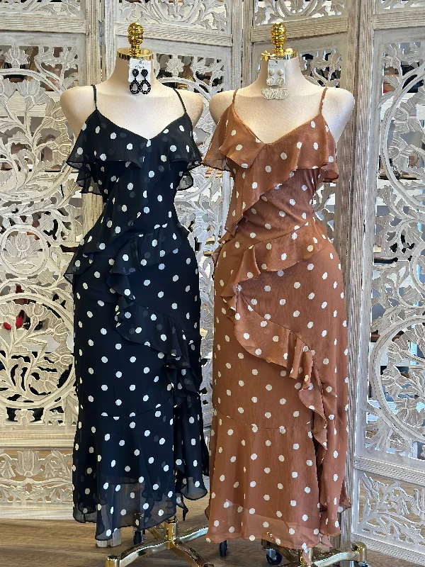 Shop More, Spend Less!Shop More, Spend Less!Polka Dot Maxi Ruffled Dress - No Estira, Not Stretchy