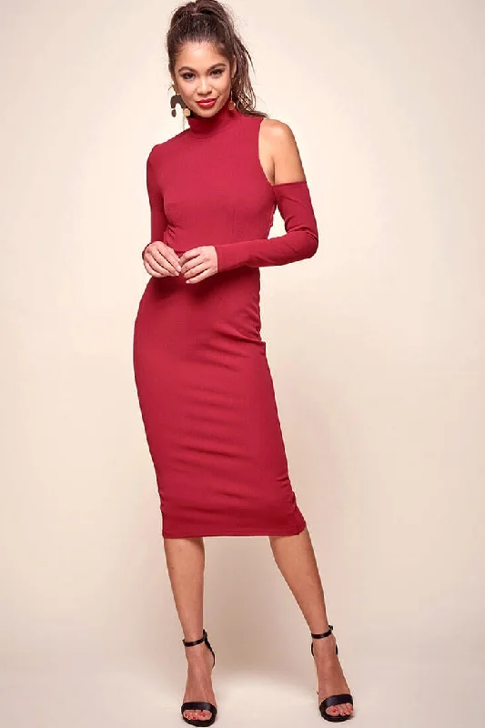 Your Exclusive Offer Awaits!Your Exclusive Offer Awaits!Sofie Asymmetrical cutout Turtle Neck Dress Red Your Exclusive Offer Awaits!Your Exclusive Offer Awaits!Sofie Asymmetrical cutout Turtle Neck Dress Red