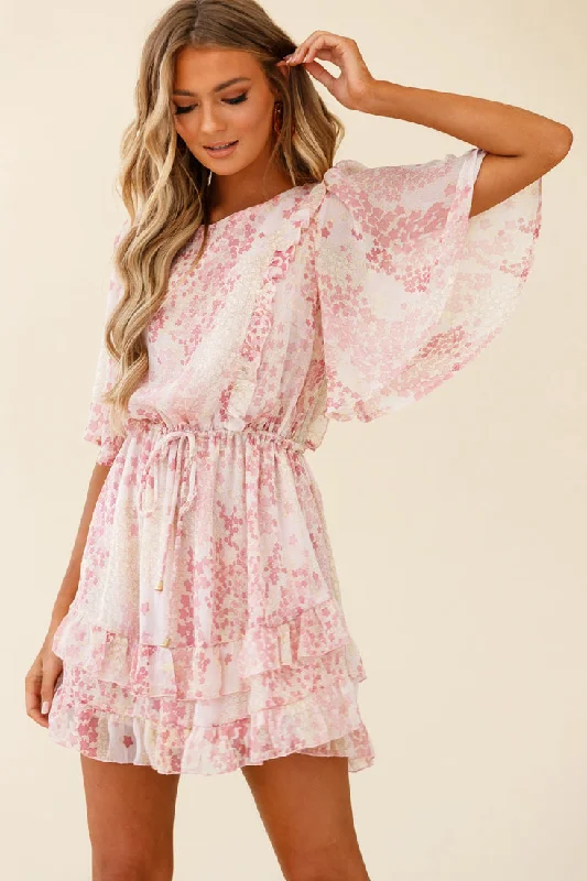 Hurry, Sale Ends Soon!Hurry, Sale Ends Soon!Stars Aligned Angel Sleeve Drawstring Waist Dress Star Print Pink Hurry, Sale Ends Soon!Hurry, Sale Ends Soon!Stars Aligned Angel Sleeve Drawstring Waist Dress Star Print Pink