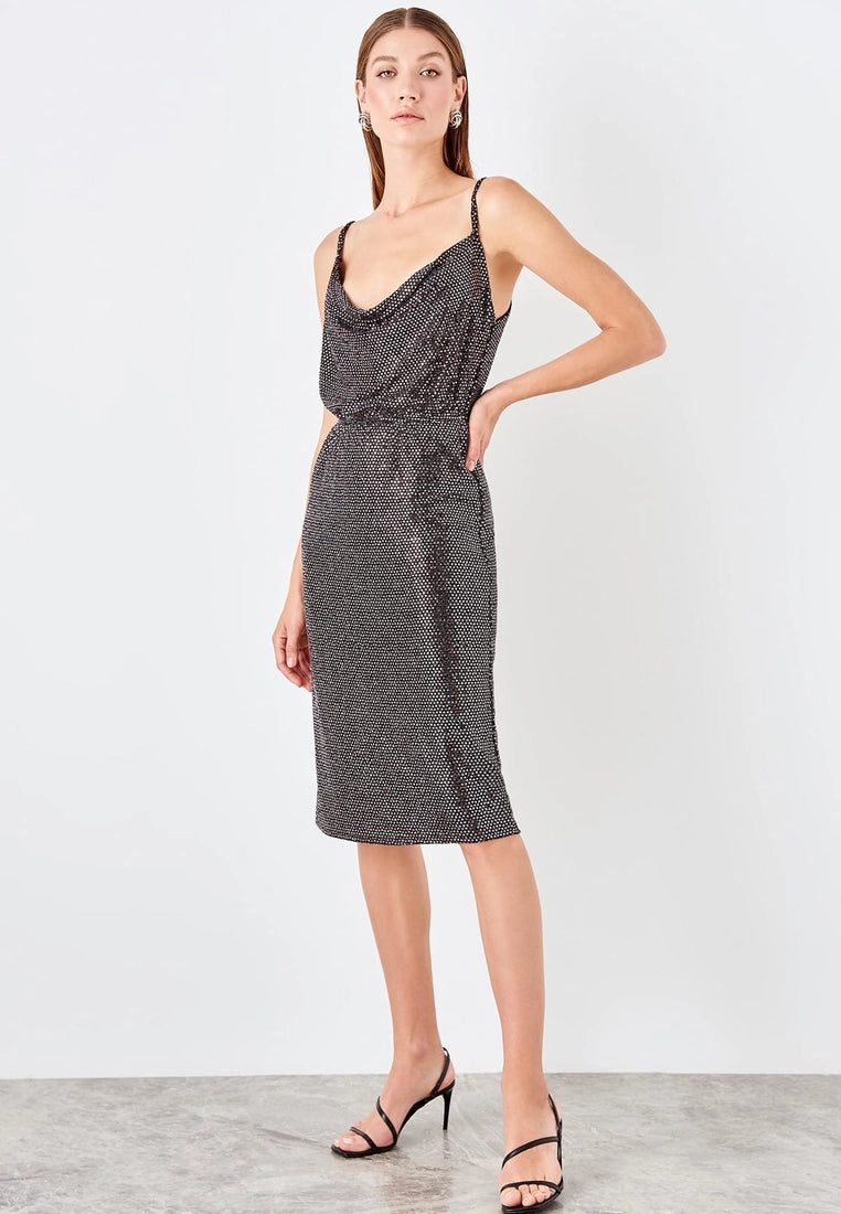 Score Big Savings Today!Score Big Savings Today!Strap Cowl Neck Shimmer Dress
