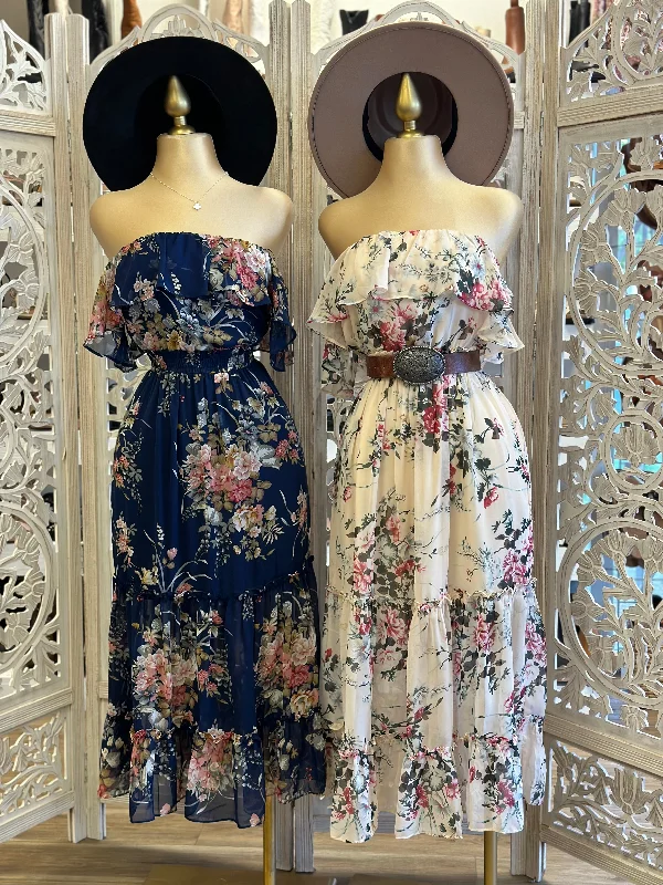 Limited Stock Available!Limited Stock Available!Strapless Ruffle Floral Dress- Stretchy Limited Stock Available!Limited Stock Available!Strapless Ruffle Floral Dress- Stretchy