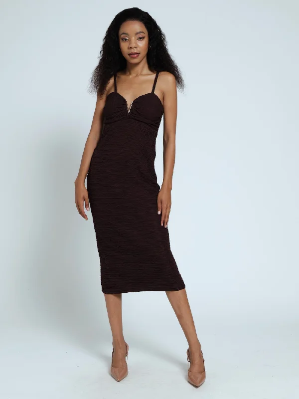 The Best Deals Won’t Wait!V-Trim Textured Knit Bodycon Dress - Chocolate