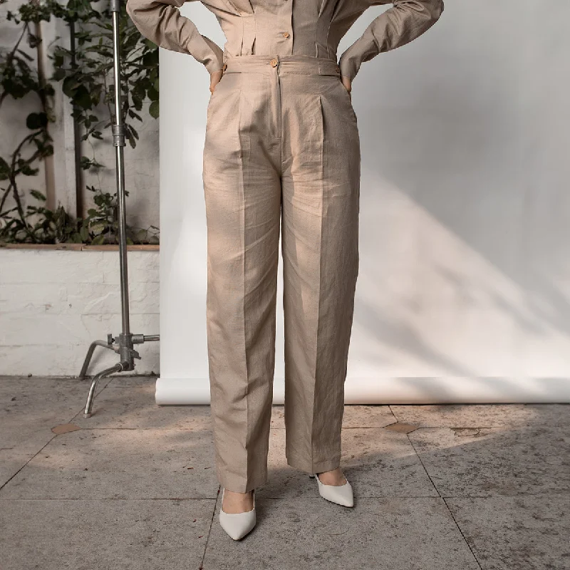 Get Ready to Save!Get Ready to Save!Hemp Cotton Pleated Pants for Women | Straight-Legs | Beige Get Ready to Save!Get Ready to Save!Hemp Cotton Pleated Pants for Women | Straight-Legs | Beige