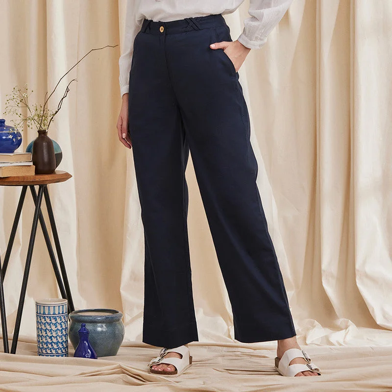 Shop Before It’s Gone!Shop Before It’s Gone!Organic Cotton Trousers for Women | Straight Cut | Navy Blue Shop Before It’s Gone!Shop Before It’s Gone!Organic Cotton Trousers for Women | Straight Cut | Navy Blue