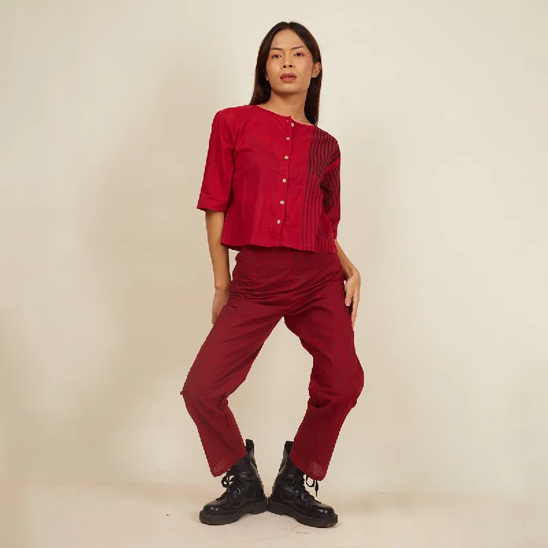 Best Price of the Season!Red Pants for Women | Woven Cotton | Striped