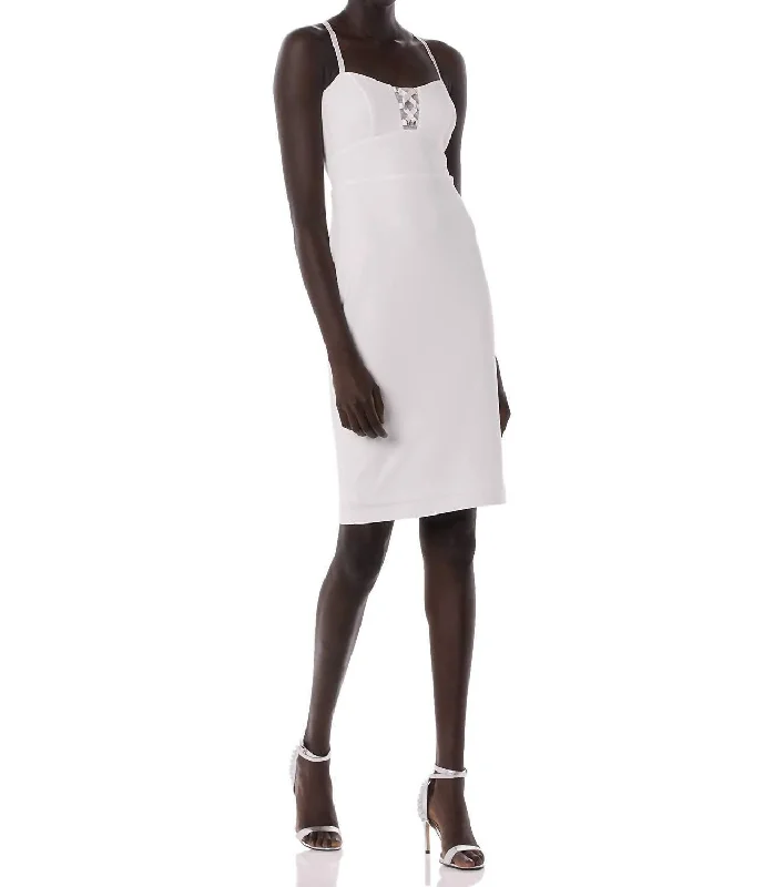 Your Discount is Waiting!Your Discount is Waiting!Bebe Women Illusions Bodycon Fit Spaghetti Strap Pencil Sheath Dress Ivory White in Ivory White