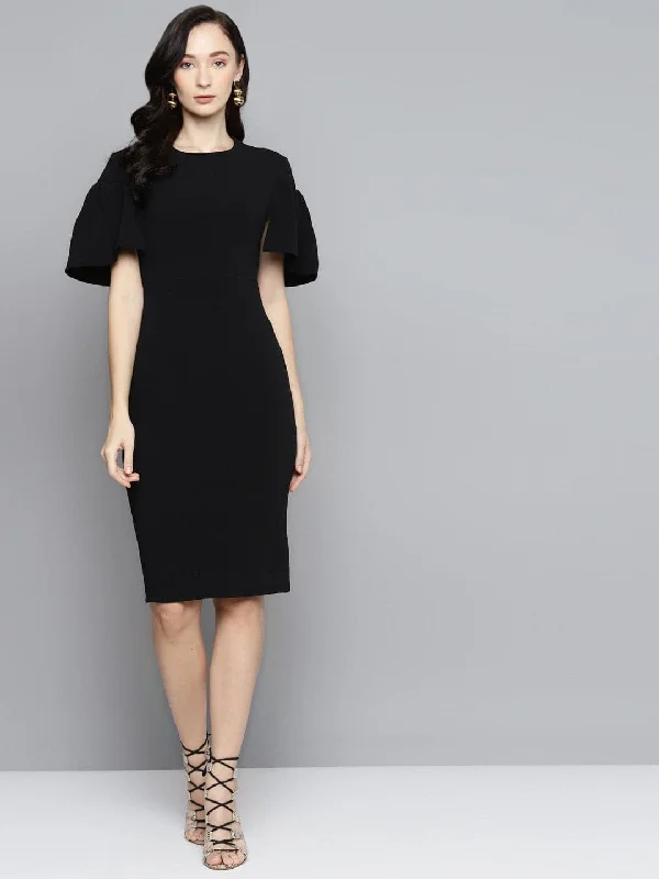Save Up to 50% Off!Save Up to 50% Off!Black Frill Cape Bodycon Dress