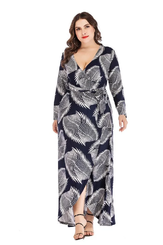 Limited-Time Price Drop!Limited-Time Price Drop!Blue & White Day Bodycon V-neck Long Sleeve Tea Printed Dress Limited-Time Price Drop!Limited-Time Price Drop!Blue & White Day Bodycon V-neck Long Sleeve Tea Printed Dress