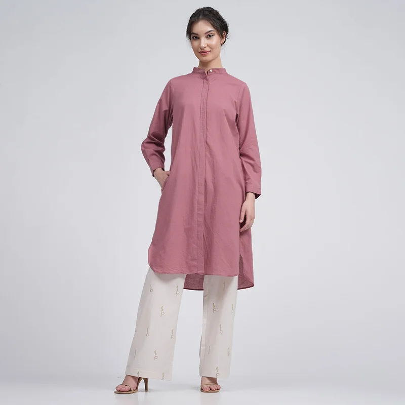 Every Deal is a Steal!Every Deal is a Steal!Cotton Linen Co Ord Set for Women | Pink & Cream | Long Shirt & Pants