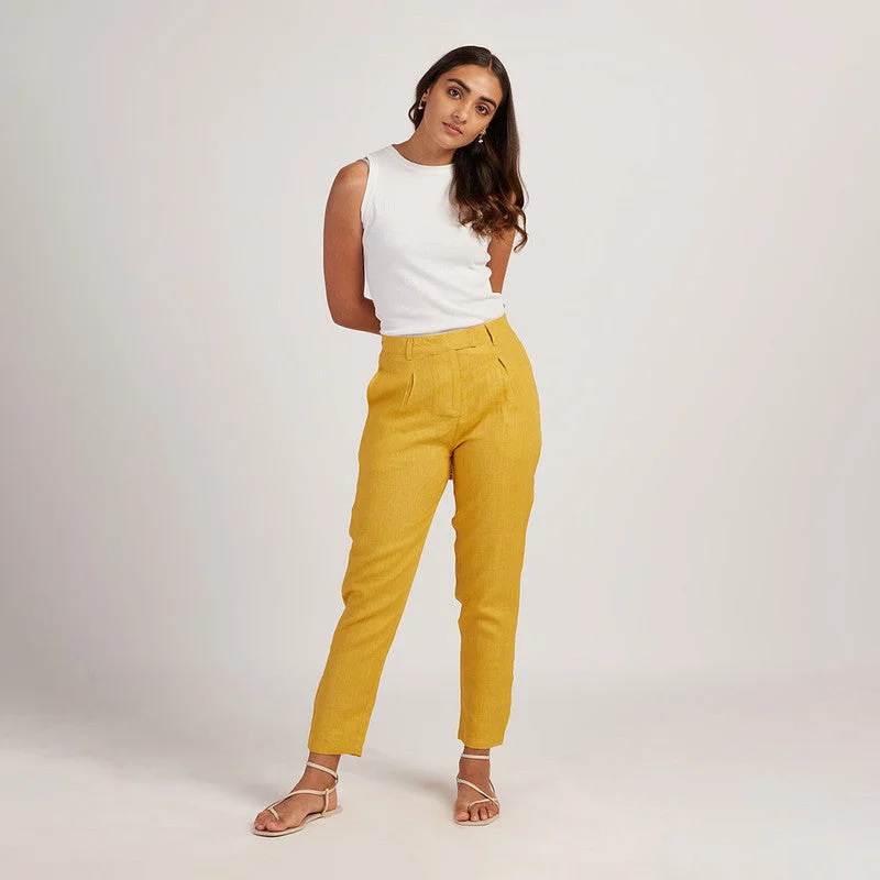 Your Shopping Spree Starts Here!Your Shopping Spree Starts Here!Linen Trouser Pants for Women | Pleated | Mustard Your Shopping Spree Starts Here!Your Shopping Spree Starts Here!Linen Trouser Pants for Women | Pleated | Mustard