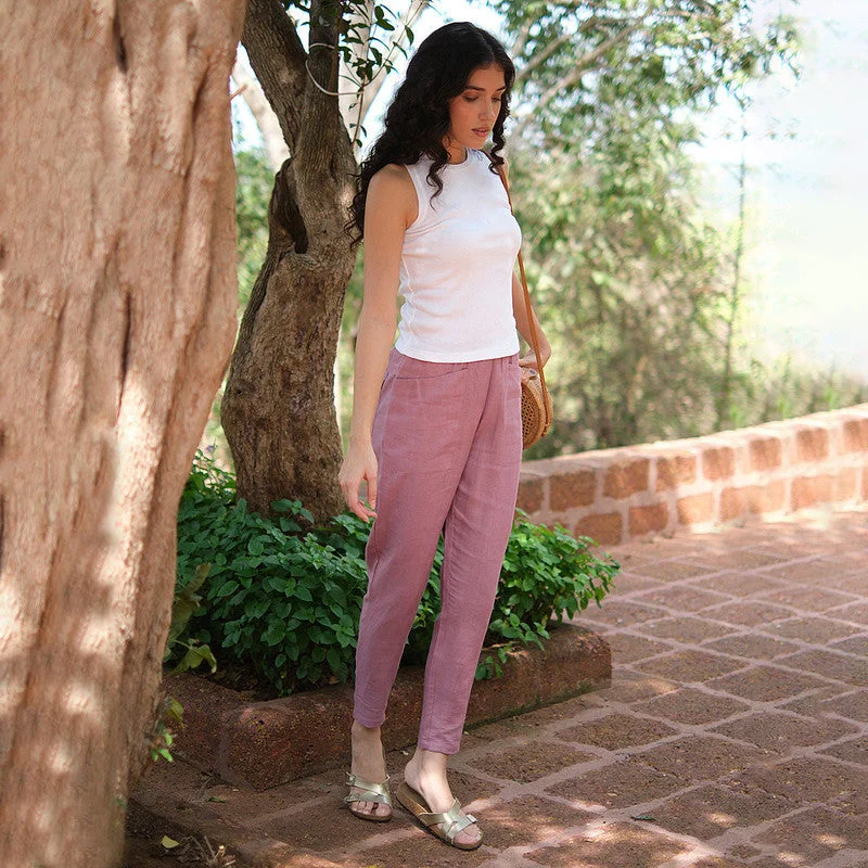 Save Like Never Before!Save Like Never Before!Women Pink Linen Pants | Pull-Up
