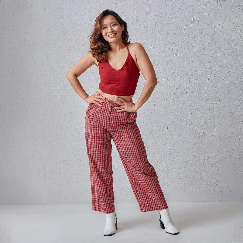 More Discounts, More Joy!More Discounts, More Joy!Cotton Women Trouser Pants | Checkered | Red More Discounts, More Joy!More Discounts, More Joy!Cotton Women Trouser Pants | Checkered | Red