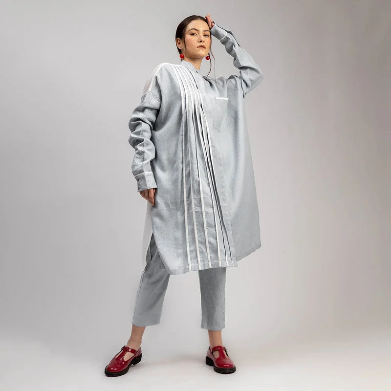 Price Drop Alert!Price Drop Alert!Cotton Linen Women Co Ord Set | Tunic & Pants | Ice Blue
