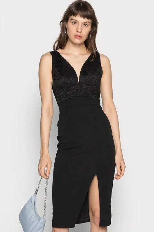 Exclusive Savings This Week!Exclusive Savings This Week!Front Slit Sleeveless Spliced Lace Plunge Bodycon Dress Exclusive Savings This Week!Exclusive Savings This Week!Front Slit Sleeveless Spliced Lace Plunge Bodycon Dress