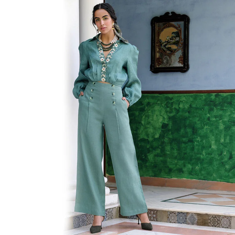 Grab Yours Before It’s Too Late!Grab Yours Before It’s Too Late!Linen Flared Cut Pants | Green Grab Yours Before It’s Too Late!Grab Yours Before It’s Too Late!Linen Flared Cut Pants | Green