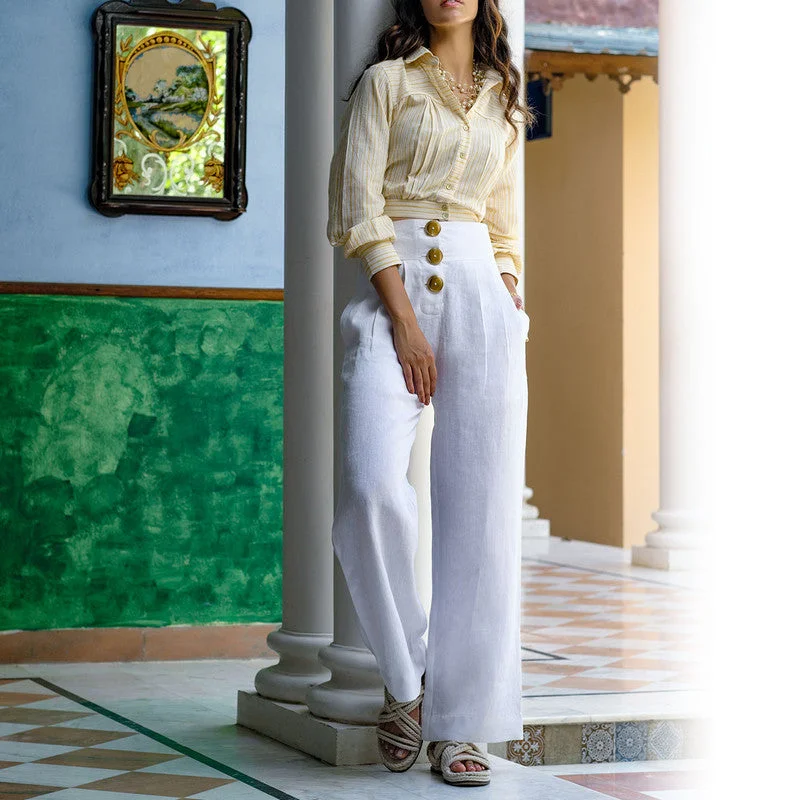 Best Deals Just for You!Best Deals Just for You!Linen Flared Pants | White