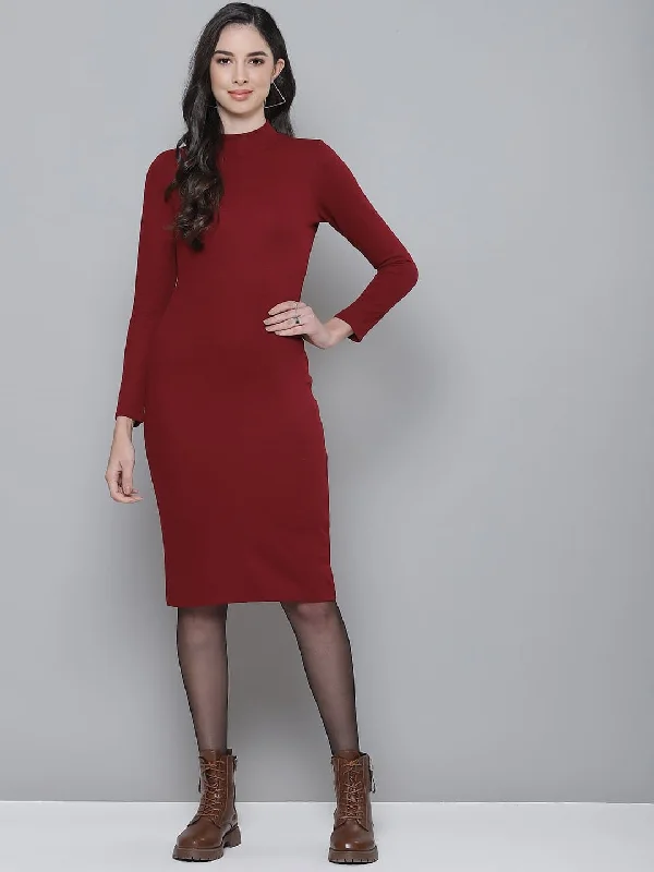 Shop Today, Save Tomorrow!Shop Today, Save Tomorrow!Maroon Rib Turtle Neck Zipped Bodycon Dress Shop Today, Save Tomorrow!Shop Today, Save Tomorrow!Maroon Rib Turtle Neck Zipped Bodycon Dress