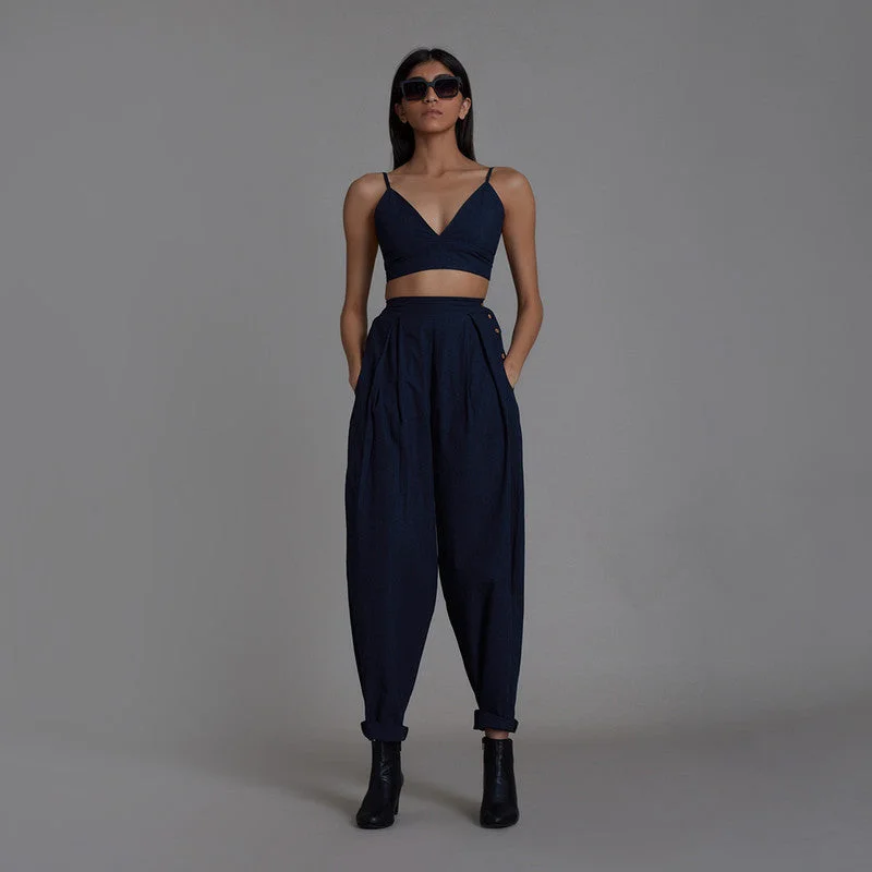 Your Shopping Spree Starts Here!Pants For Women | Pure Cotton Pleated Pants | Navy
