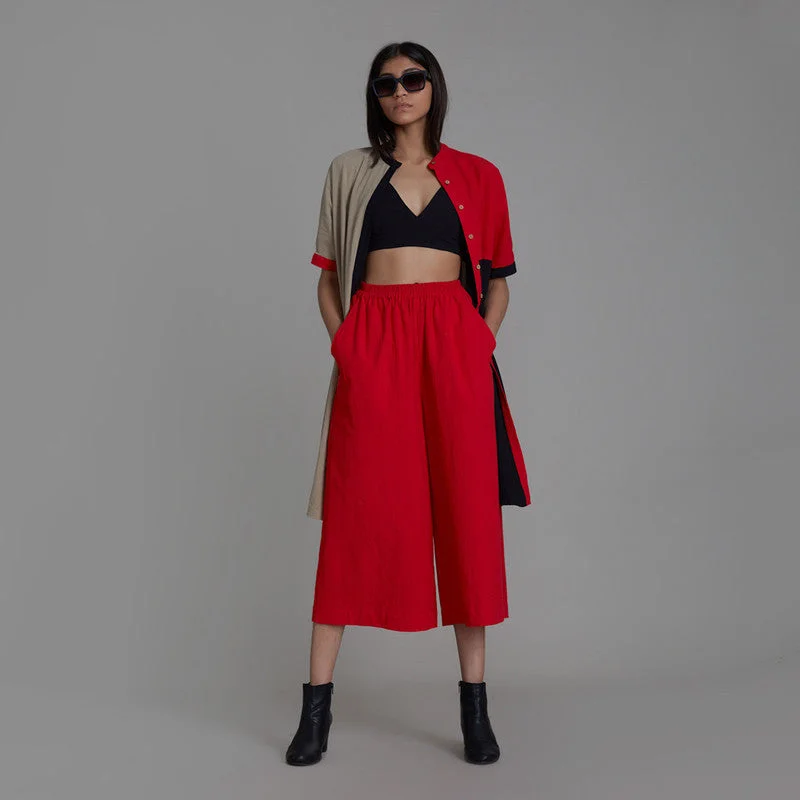 Hottest Discounts of the Year!Hottest Discounts of the Year!Pure Cotton Pants | Calf Length | Red Hottest Discounts of the Year!Hottest Discounts of the Year!Pure Cotton Pants | Calf Length | Red