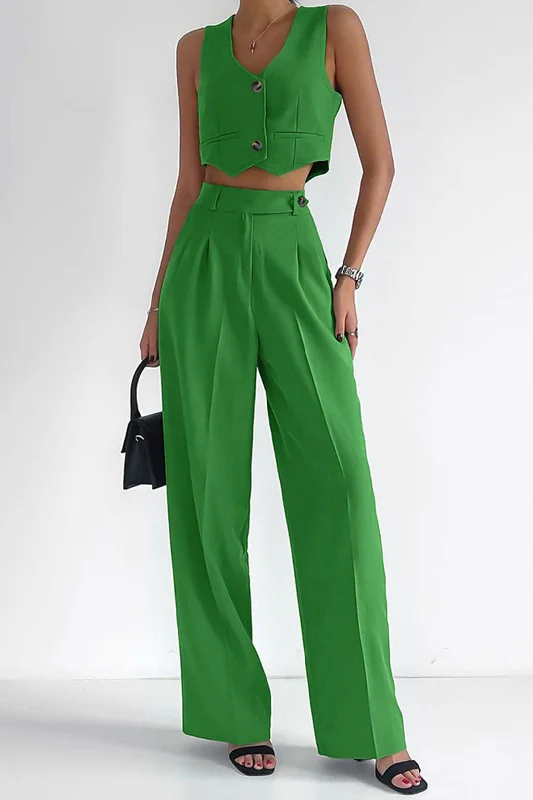 Best Deals Just for You!High-Waisted Pants with Crop Vest Set