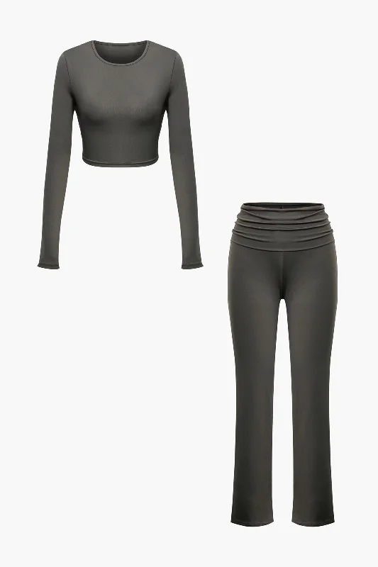 Bigger Savings, Better Shopping!Round Neck Long Sleeve And Ruched Pants Set