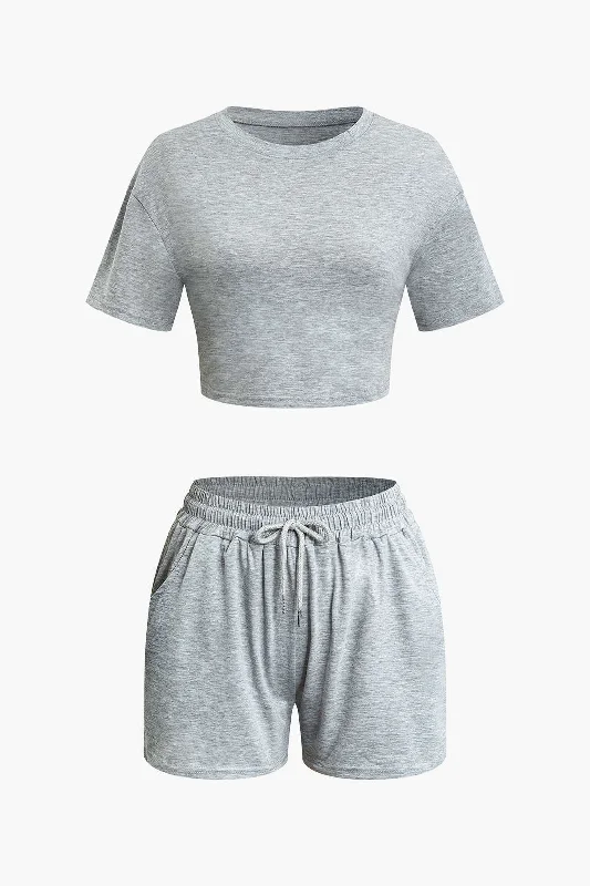 Get More, Spend Less – Shop Now!Solid Crop T-shirt And Drawstring Shorts Set