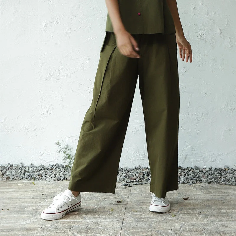 Mega Sale Happening Now!Cotton Poplin Pants for Women | Military Green | High-Rise