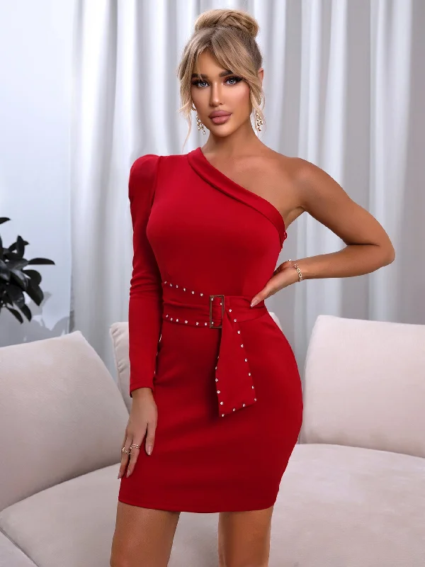 The Sale You’ve Been Waiting For!The Sale You’ve Been Waiting For!Rhinestone Detail Belted One-Shoulder Bodycon Dress The Sale You’ve Been Waiting For!The Sale You’ve Been Waiting For!Rhinestone Detail Belted One-Shoulder Bodycon Dress