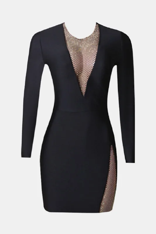 Hottest Discounts of the Year!Hottest Discounts of the Year!Rhinestone Spliced Mesh Long Sleeve Bodycon Dress Hottest Discounts of the Year!Hottest Discounts of the Year!Rhinestone Spliced Mesh Long Sleeve Bodycon Dress