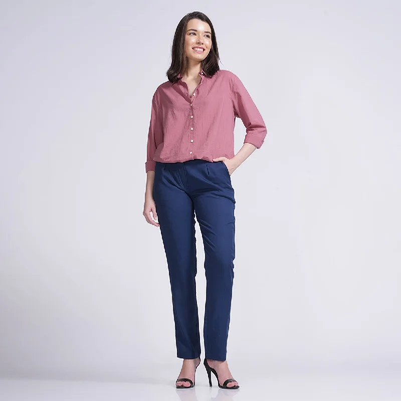 Hottest Discounts of the Year!Hottest Discounts of the Year!Cotton & Linen Co-Ord Set for Women | Shirt & Pants | Pink & Navy