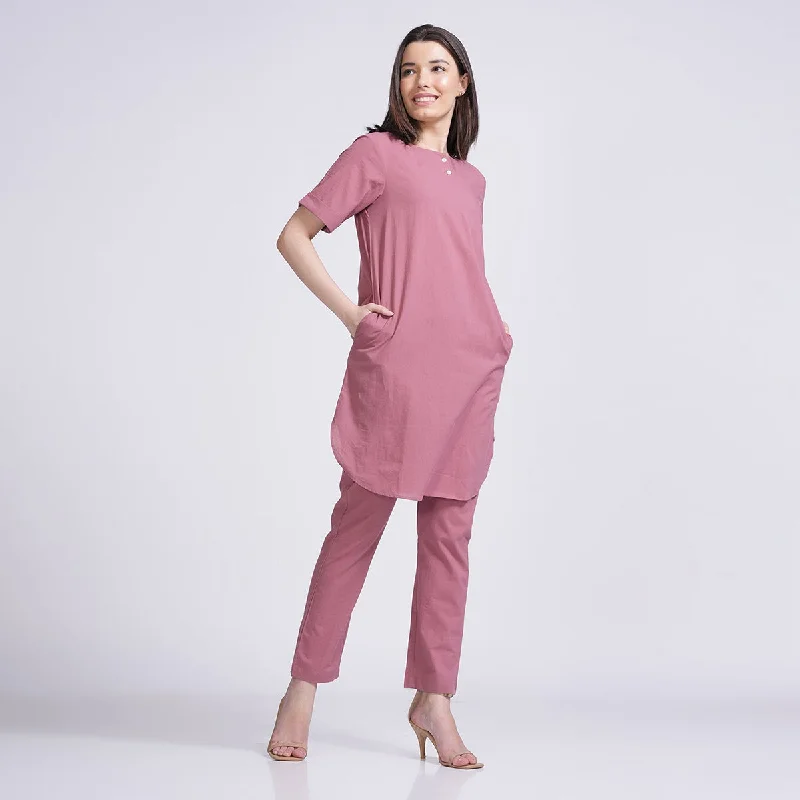 Time to Snag a Bargain!Time to Snag a Bargain!Organic Cotton Co-Ord Set for Women | Tunic & Pants | Dusty Pink