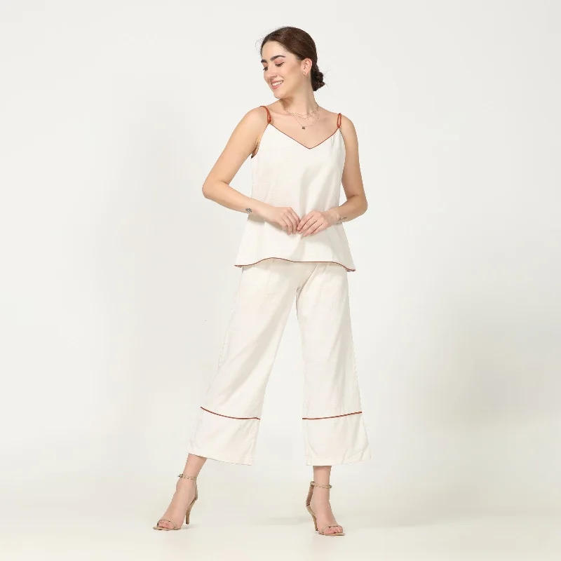 More Discounts, More Joy!More Discounts, More Joy!Tencel Co-Ords Set For Women | Wide Leg Pants | Off-White