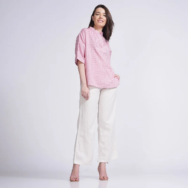 Get the Best for Less!Get the Best for Less!Tencel & Cotton Co-Ord Set for Women | Top & Pants | Pastel Pink & Cream