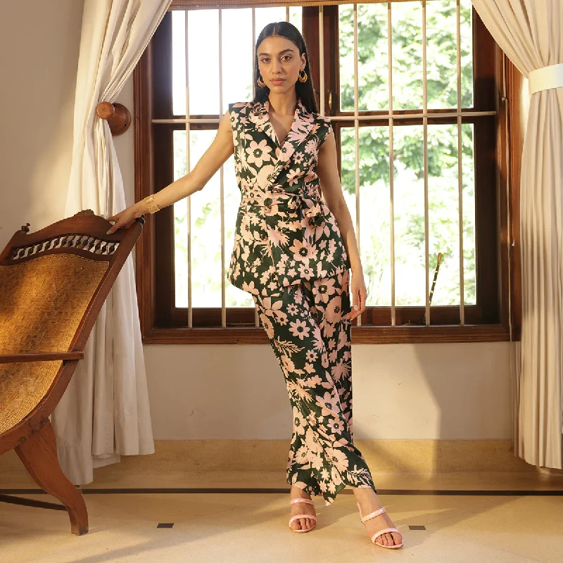 Best Offers of the Month!Best Offers of the Month!Gaji Silk Wide Leg Pants for Women | Printed | Green