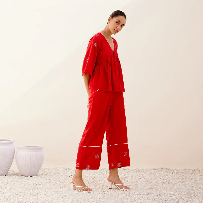 Get More for Less!Get More for Less!Hemp Fabric Pants for Women | Embroidered | Red