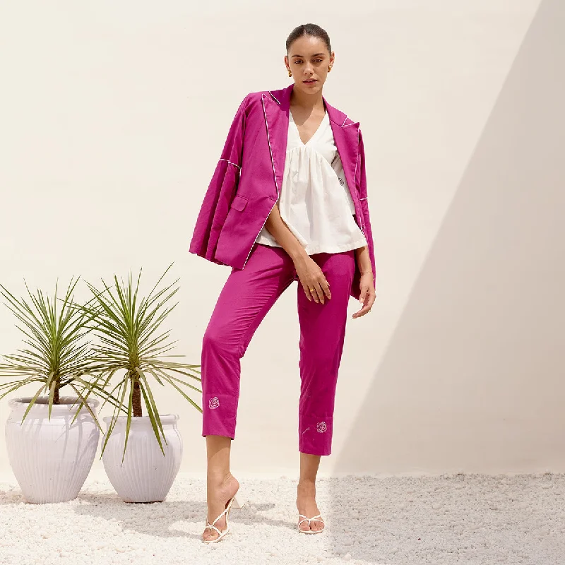 Buy One, Get One Free!Women Co ord Set with Blazer | Hemp Fabric | White & Magenta