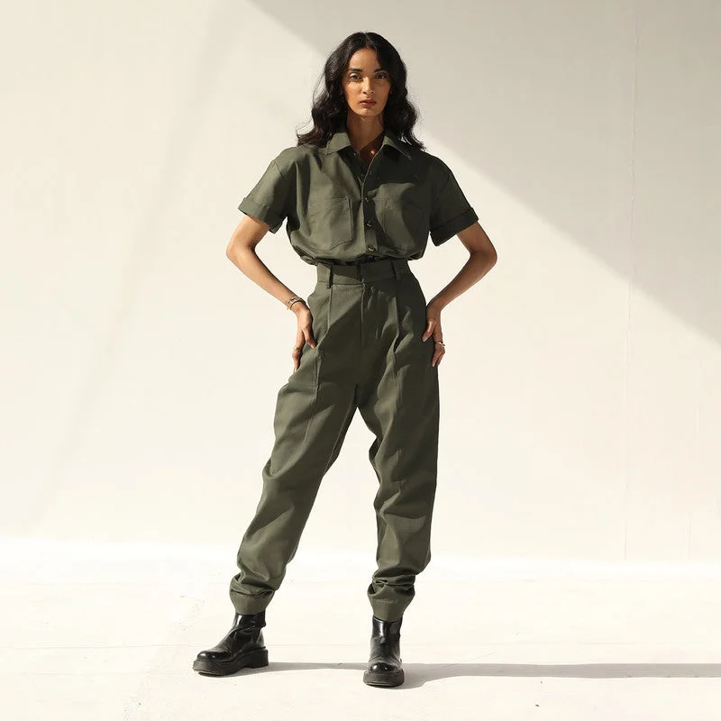 Limited Stock Available!Limited Stock Available!Cotton Twill High Waist Pants | Olive Green Limited Stock Available!Limited Stock Available!Cotton Twill High Waist Pants | Olive Green