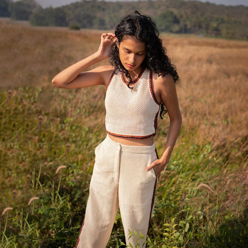 Shop Smart, Save Big!Shop Smart, Save Big!Pants for Women | Cotton Crochet | Hand Embroidered | Ecru & Rust