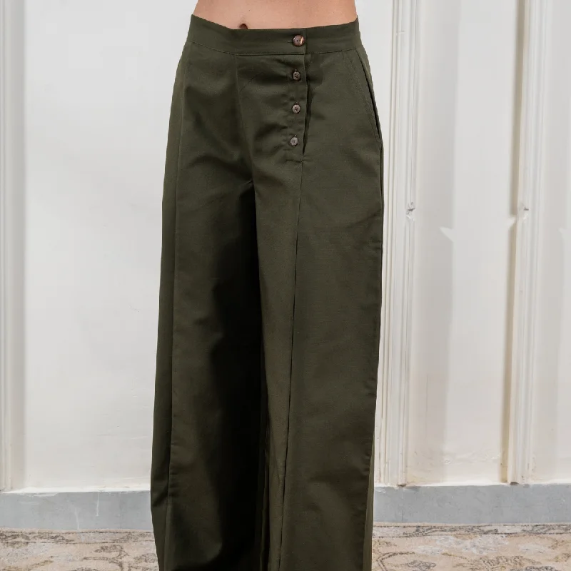Hot Deals You Can’t Resist!Hot Deals You Can’t Resist!Olive Green Pants for Women | Cotton | Pleated | High Waist