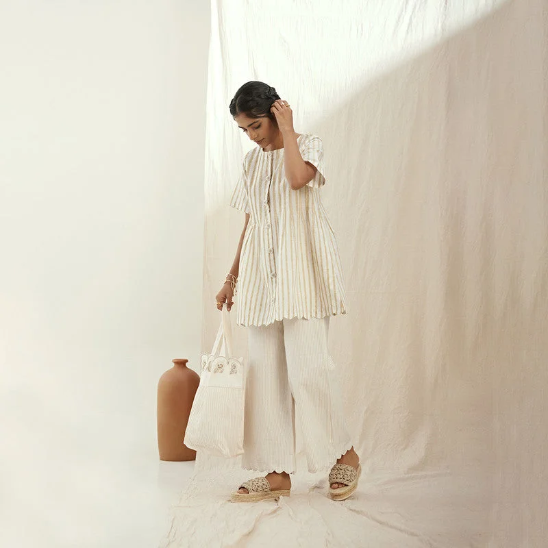 Price Drop Alert!Cotton Co Ord Set | Top & Pants | Striped | White