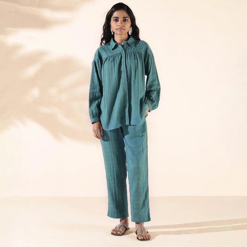 Your Chance to Save is Now!Your Chance to Save is Now!Cotton Dobby Co Ord Set | Turquoise | Shirt & Pants Your Chance to Save is Now!Your Chance to Save is Now!Cotton Dobby Co Ord Set | Turquoise | Shirt & Pants